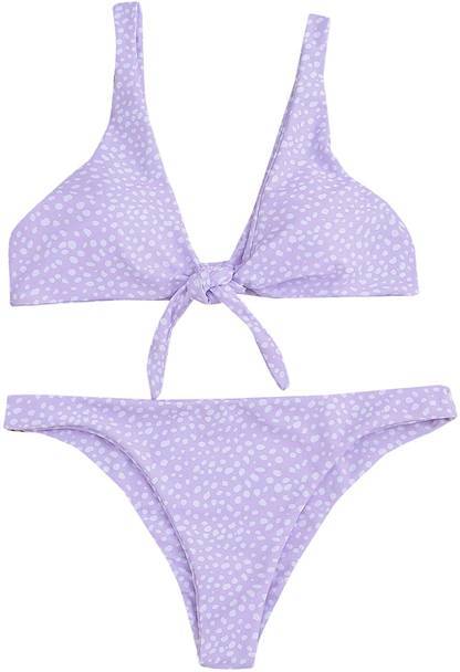 SweatyRocks Women's Sexy Bikini Swimsuit Tie Knot Front Leopard Print Swimwear Set Apparel & Accessories > Clothing > Swimwear SweatyRocks Dalmatian Purple Medium 