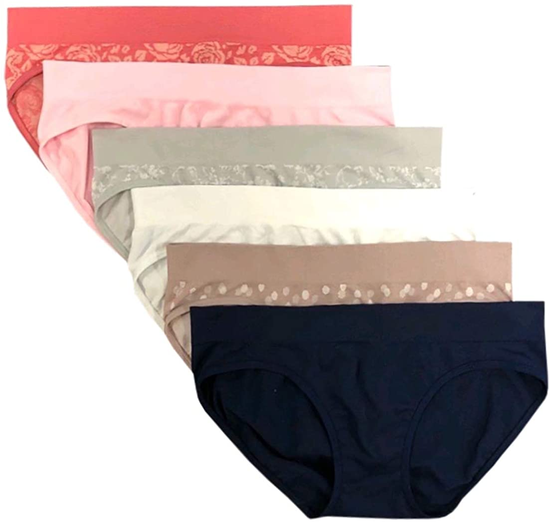 Secret Treasures Assorted Prints & Solids 6 Pair Seamless Bikini Panties Apparel & Accessories > Clothing > Underwear & Socks > Underwear Secret Treasures Large 12-14  