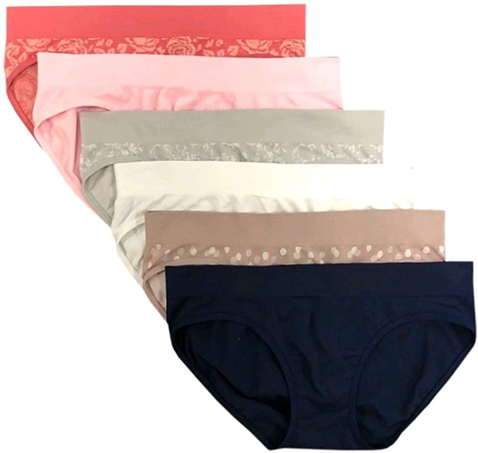 Secret Treasures Assorted Prints & Solids 6 Pair Seamless Bikini Panties Apparel & Accessories > Clothing > Underwear & Socks > Underwear Secret Treasures Large 12-14  