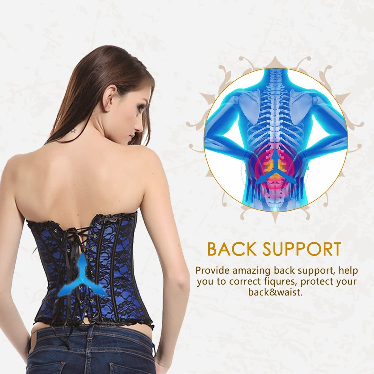 Loboo Idea Women'S Lace up Boned Overbust Corset Bustier Bodyshaper Top, Trim Corset Overbust Waist Cincher Bustier Top Apparel & Accessories > Clothing > Underwear & Socks > Lingerie Loboo Idea   