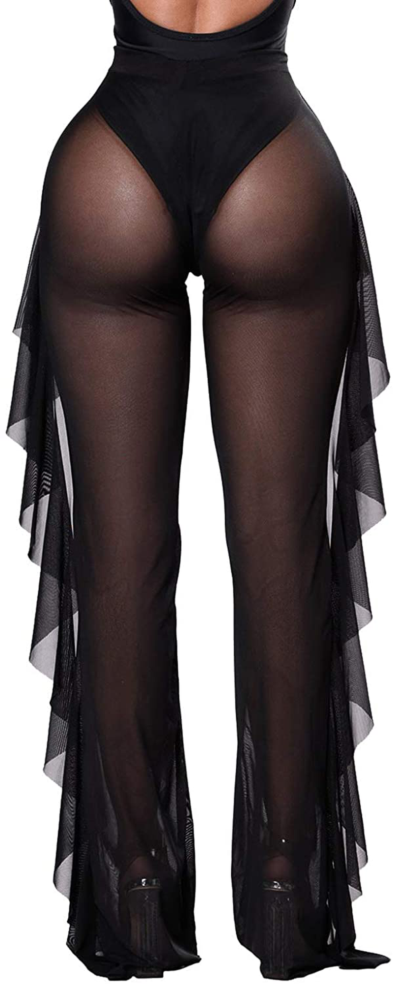 COCOLEGGINGS Women'S Sheer Mesh Ruffle Pants Swimsuit Bikini Bottom Cover Ups Apparel & Accessories > Clothing > Swimwear Kylie Max   