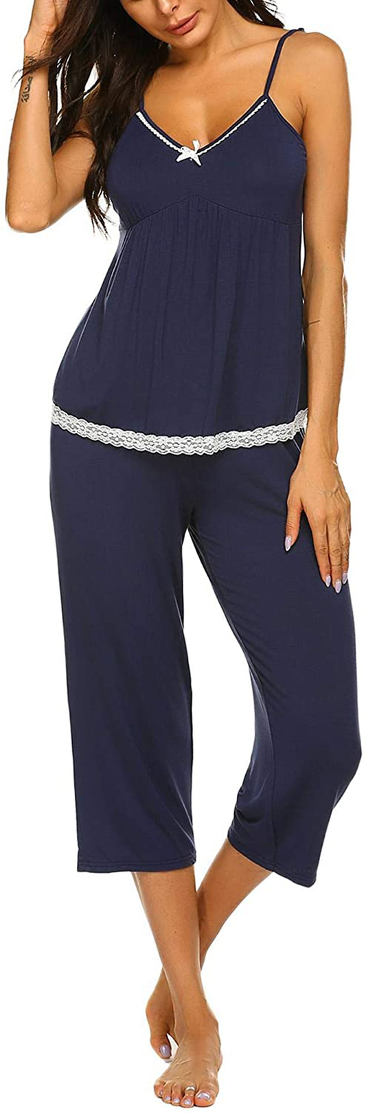Ekouaer Womens Pajamas Set V-Neck Cami Top and Capris Pants Sleepwear Pjs Set S-XXL Apparel & Accessories > Clothing > Sleepwear & Loungewear Kylie Max   
