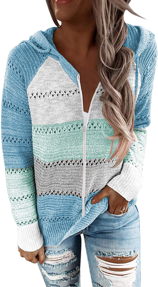 BTFBM Women Zip up Striped Hoodies Jackets Color Block Print Long Sleeve Drawstring Stretchy Casual Pullover Sweatshirts Apparel & Accessories > Clothing > Activewear Kylie Max   