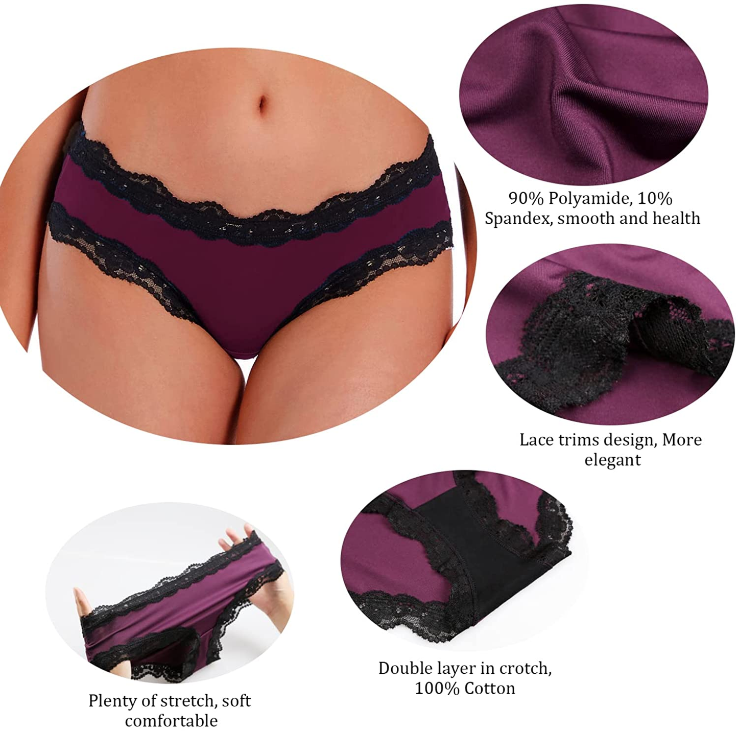 VEENXTHA Womens Underwear Hipster Panties 5 Pack Smooth Stretch Microfiber Briefs Apparel & Accessories > Clothing > Underwear & Socks > Underwear VEENXTHA   