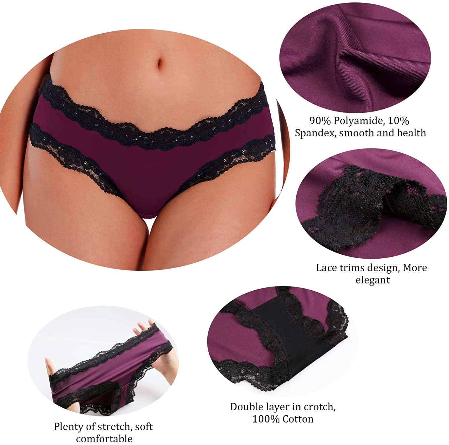 VEENXTHA Womens Underwear Hipster Panties 5 Pack Smooth Stretch Microfiber Briefs Apparel & Accessories > Clothing > Underwear & Socks > Underwear VEENXTHA   