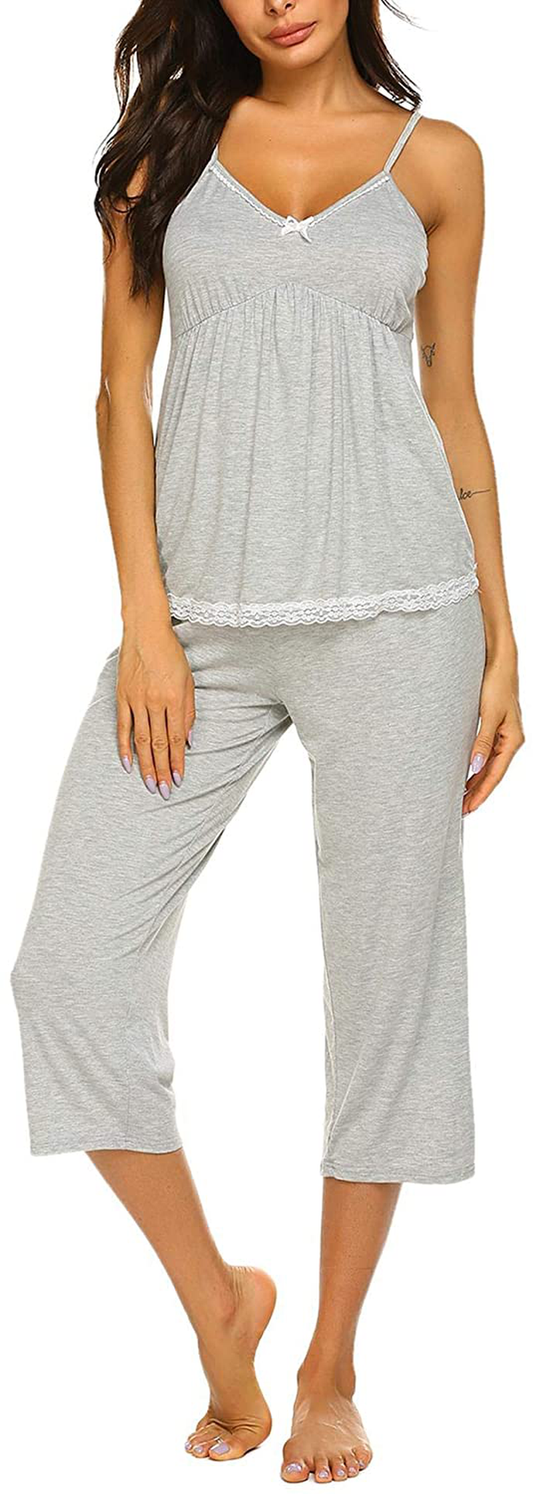 Ekouaer Womens Pajamas Set V-Neck Cami Top and Capris Pants Sleepwear Pjs Set S-XXL Apparel & Accessories > Clothing > Sleepwear & Loungewear Kylie Max   
