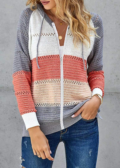 BTFBM Women Zip up Striped Hoodies Jackets Color Block Print Long Sleeve Drawstring Stretchy Casual Pullover Sweatshirts Apparel & Accessories > Clothing > Activewear Kylie Max   