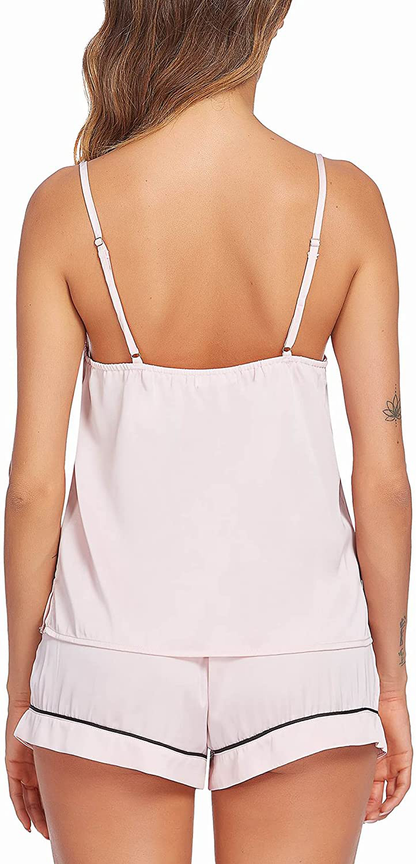 Ekouaer Satin Pajamas Women'S Soft Sleepwear Sexy Lingerie Silk Cami Shorts Set Nightwear S-XXL Apparel & Accessories > Clothing > Sleepwear & Loungewear Kylie Max   