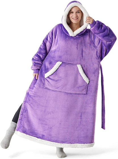 Bedsure Pink Wearable Blanket Hoodie Gift for Women- Long-Length Hooded Blanket Sweatshirt Adult with Side Split and Belt, Warm Sherpa Sweater Blanket Jacket Arts & Entertainment > Party & Celebration > Gift Giving Bedsure Purple Adult 