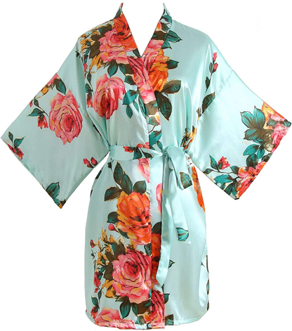 Peony Floral Silk Kimono Robe Bride Bridal Bridesmaid Robes Dressing Gown Housecoat Bathrobe for Women Apparel & Accessories > Clothing > Sleepwear & Loungewear > Robes QXQTER   
