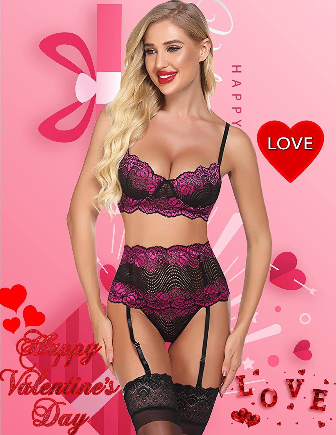 Avidlove Women Lingerie Set with Garter Belts Sexy Bra and Panty Underwire Lingerie Sets Apparel & Accessories > Clothing > Underwear & Socks > Lingerie Avidlove   