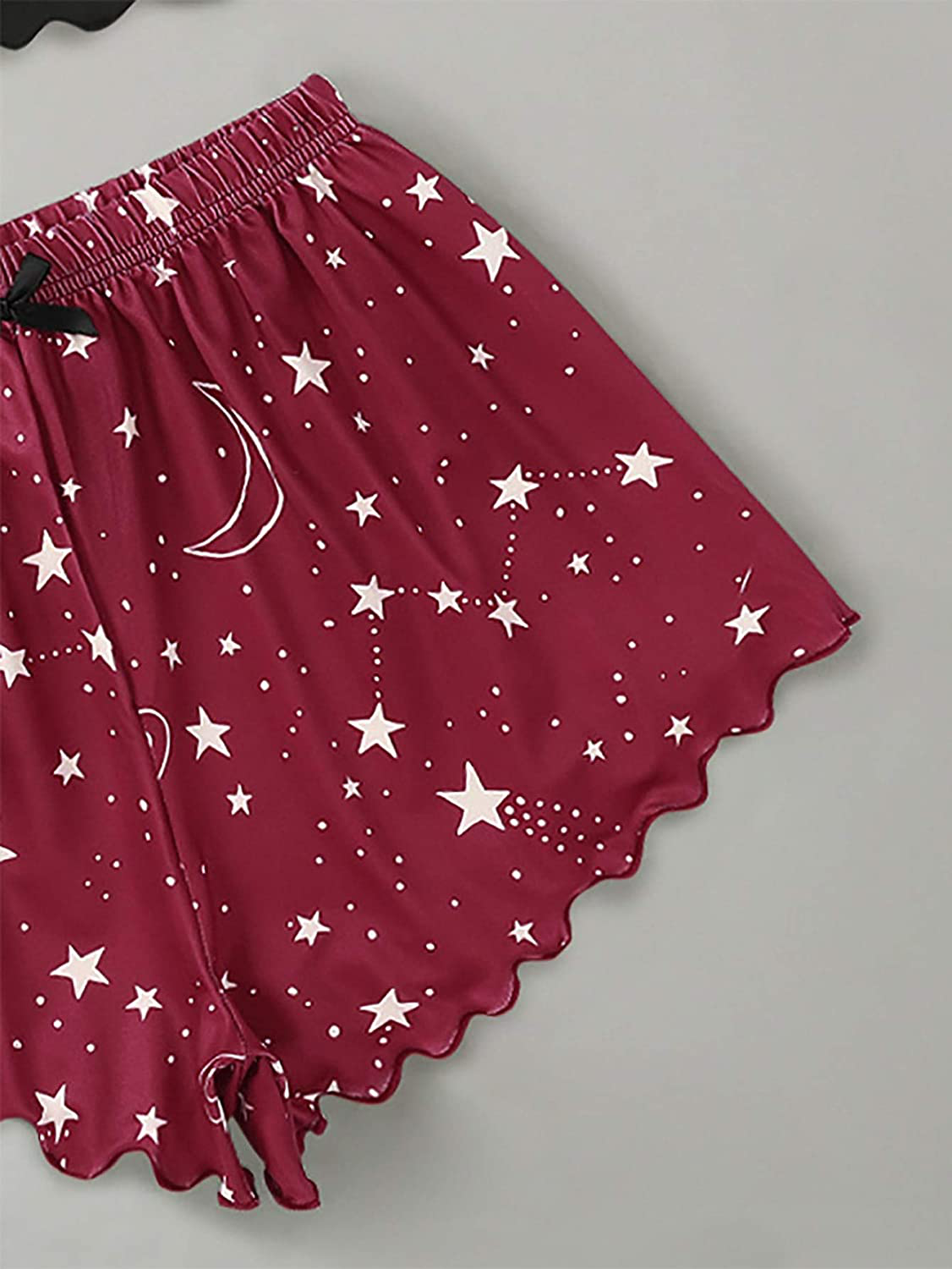 SOLY HUX Women'S Cartoon Print Lettuce Trim Cami Top and Shorts Cute Pajama Set Sleepwear Apparel & Accessories > Clothing > Sleepwear & Loungewear Kylie Max   