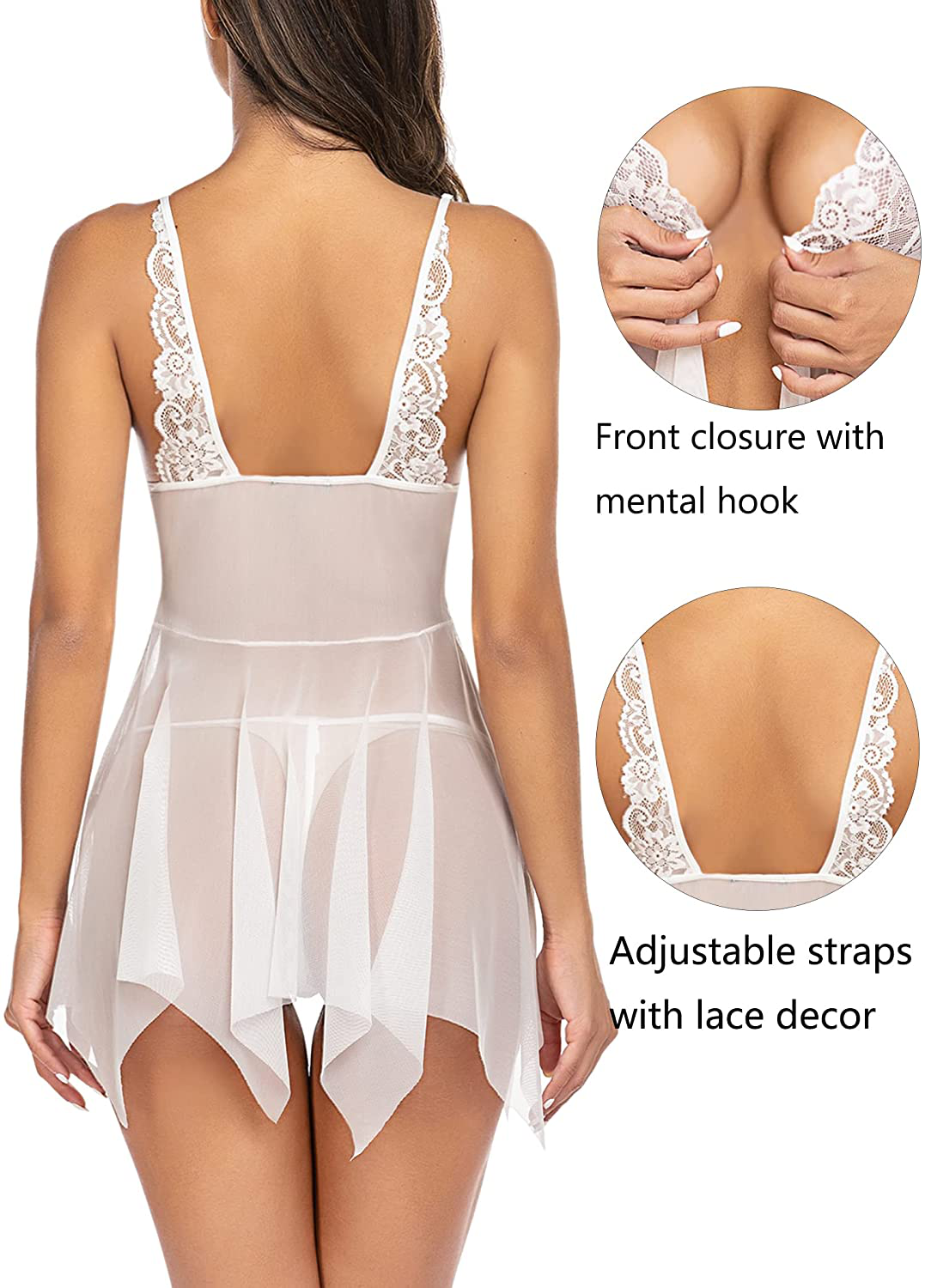 Avidlove Women Lace Lingerie Front Closure Babydoll V Neck Nightwear Sexy Chemise Nightie Apparel & Accessories > Clothing > Underwear & Socks > Lingerie Kylie Max   
