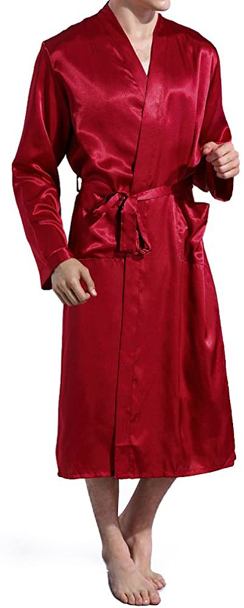 Elountik Men'S V Neck Satin Robe Kimono Long Bathrobe Pajamas Nightgown Sleepwear Christmas Robe for Wedding Party Apparel & Accessories > Clothing > Sleepwear & Loungewear > Robes Kylie Max   