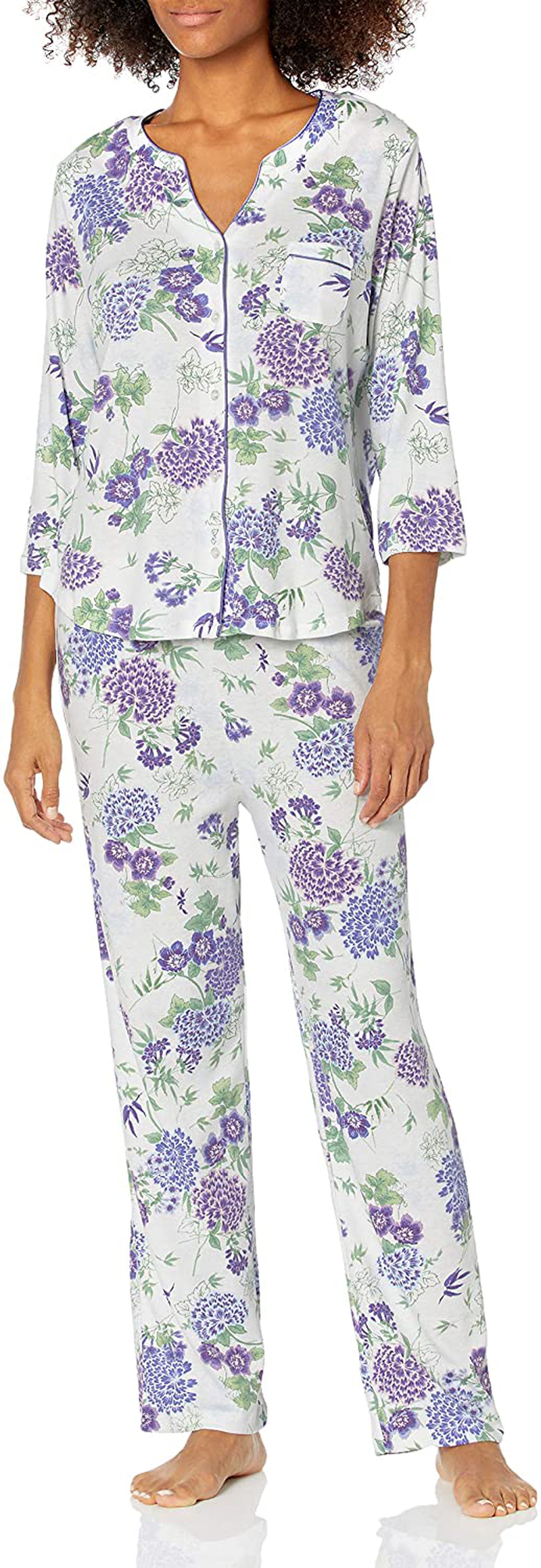 Karen Neuburger Women's Pajamas 3/4 Cardigan Long Sleeve Pj Set Apparel & Accessories > Clothing > Sleepwear & Loungewear > Pajamas Karen Neuburger Violet Storm Floral Small 