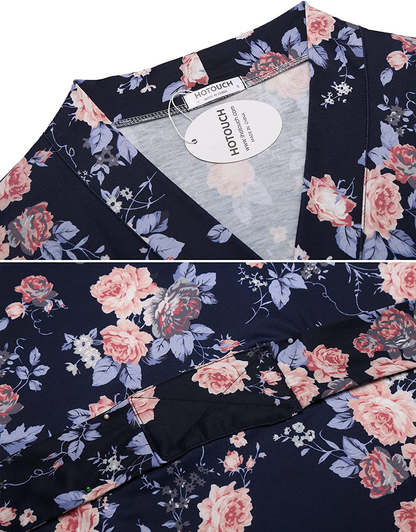 Hotouch Womens Robe Lightweight Kimono Robes Short Knit Bathrobe Soft Sleepwear Ladies Loungewear S-XXL Apparel & Accessories > Clothing > Sleepwear & Loungewear > Robes Hotouch   