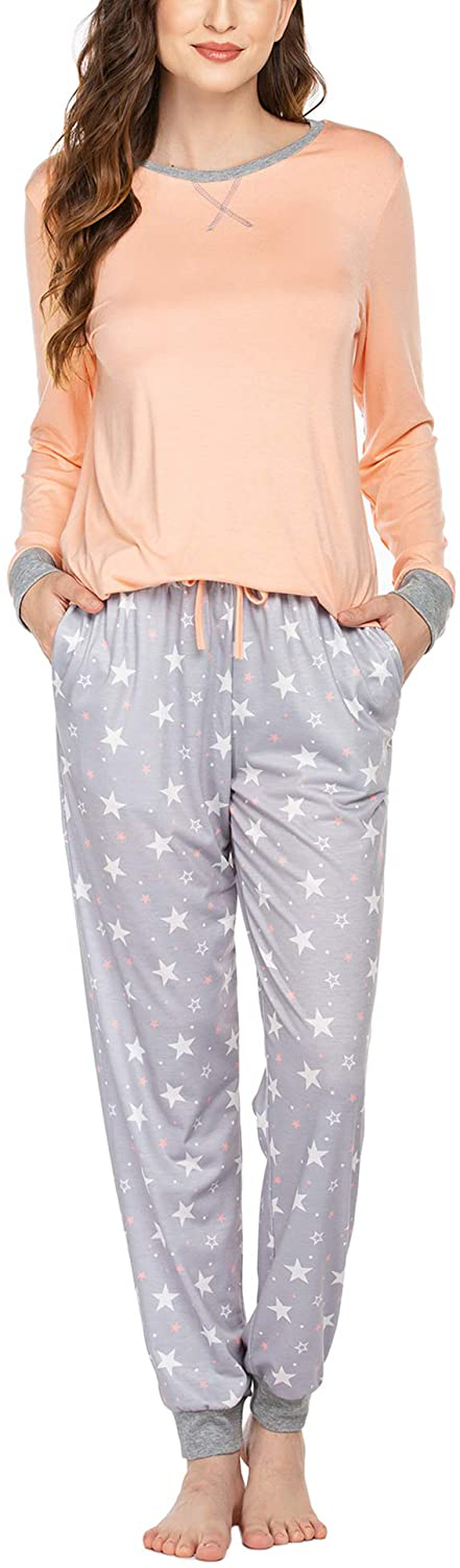 Ekouaer Women's Pajamas Sets Long Sleeve with Plaid Pants Soft Sleepwear O Neck 2 Piece Pjs Joggers Loung Set with Pockets Apparel & Accessories > Clothing > Sleepwear & Loungewear > Pajamas Ekouaer Pat5 Large 