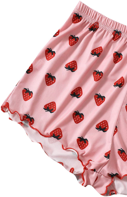 Sweatyrocks Women'S Summer Strawberry Print Cami Top and Shorts Sleepwear Pajamas Set Apparel & Accessories > Clothing > Sleepwear & Loungewear Kylie Max   