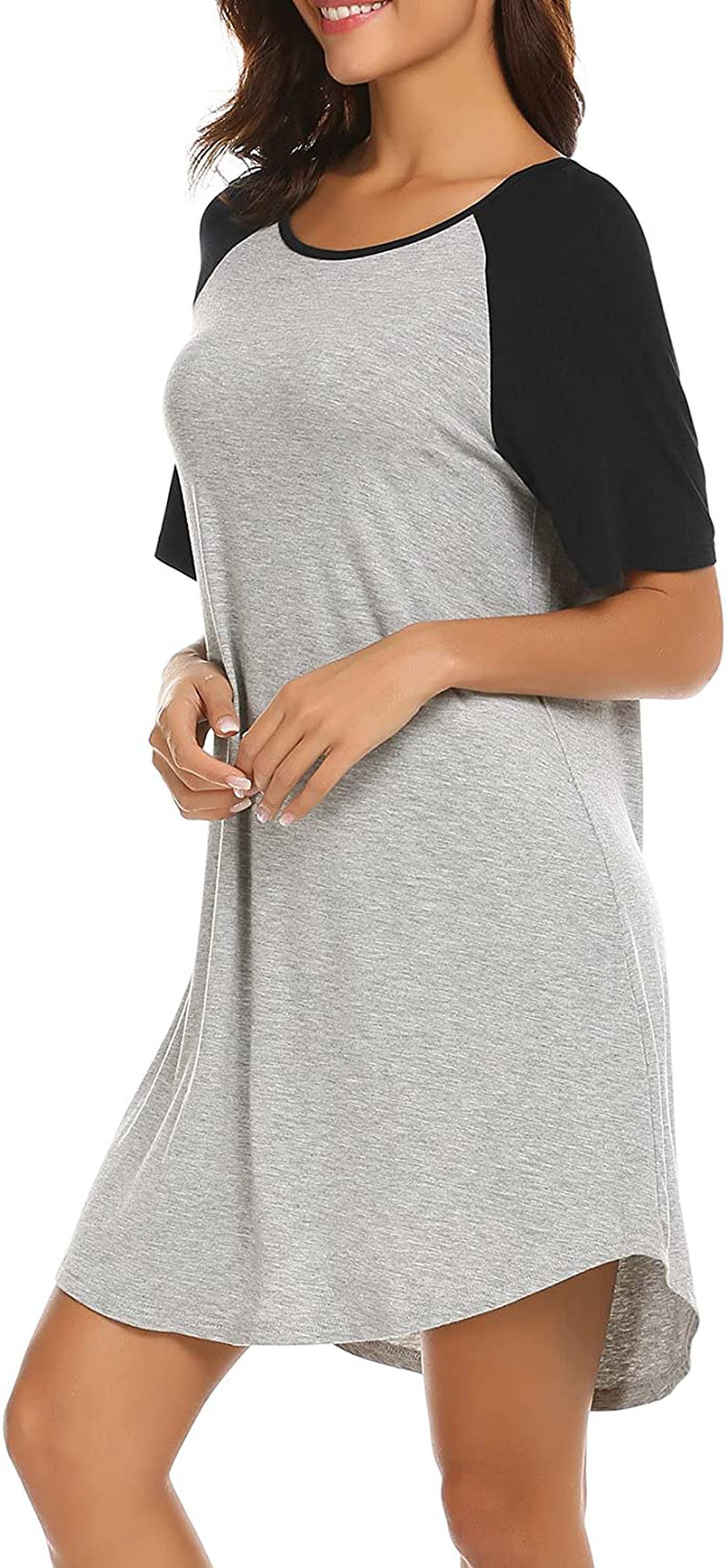 Ekouaer Short Sleeve Nightgown Raglan Sleepshirt Color Block Nightshirt Lounge Dress Casual Sleepwear for Women Apparel & Accessories > Clothing > Sleepwear & Loungewear > Nightgowns Kylie Max   