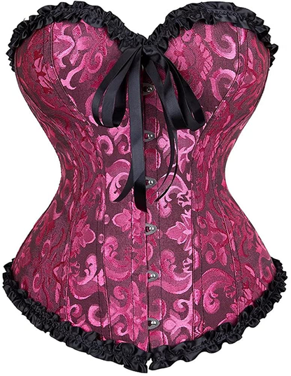 Corset Top Bustier Women'S Overbust Satin Floral Lace up Trim plus Size Bodyshaper Apparel & Accessories > Clothing > Underwear & Socks > Lingerie jutrisujo   