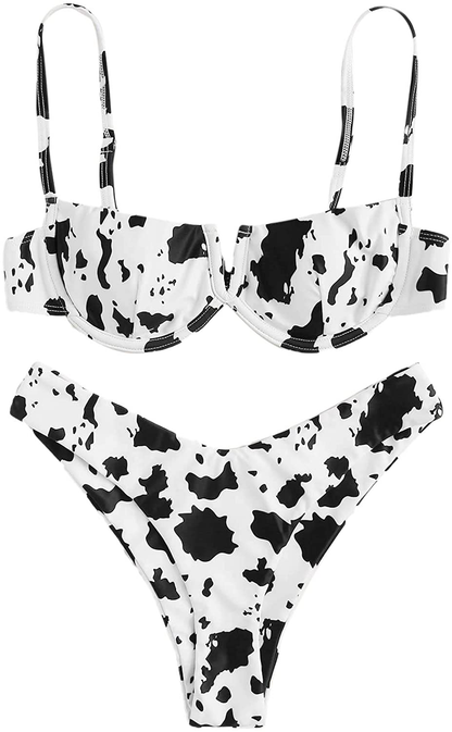 SweatyRocks Women's Sexy Bathing Suits Spaghetti Strap Floral Bikini Set Underwire Swimsuit Apparel & Accessories > Clothing > Swimwear SweatyRocks Black White-4 Medium 