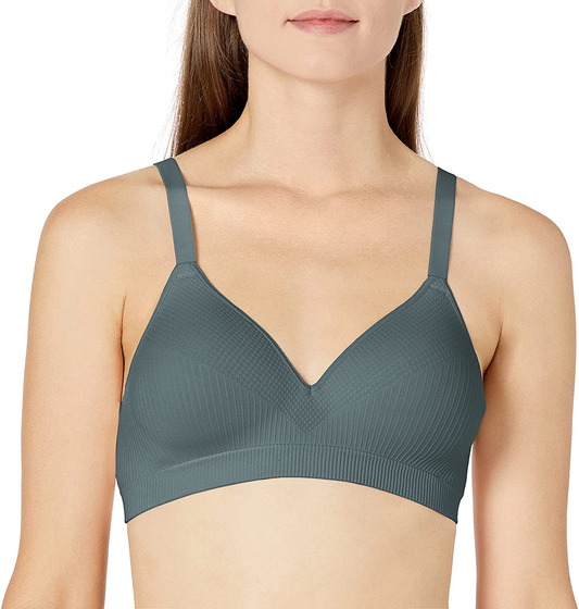 Hanes Women's Perfect Coverage ComfortFlex Wirefree Bra MHG260 Apparel & Accessories > Clothing > Underwear & Socks > Bras Hanes Granite Blue Grey Rib Small 