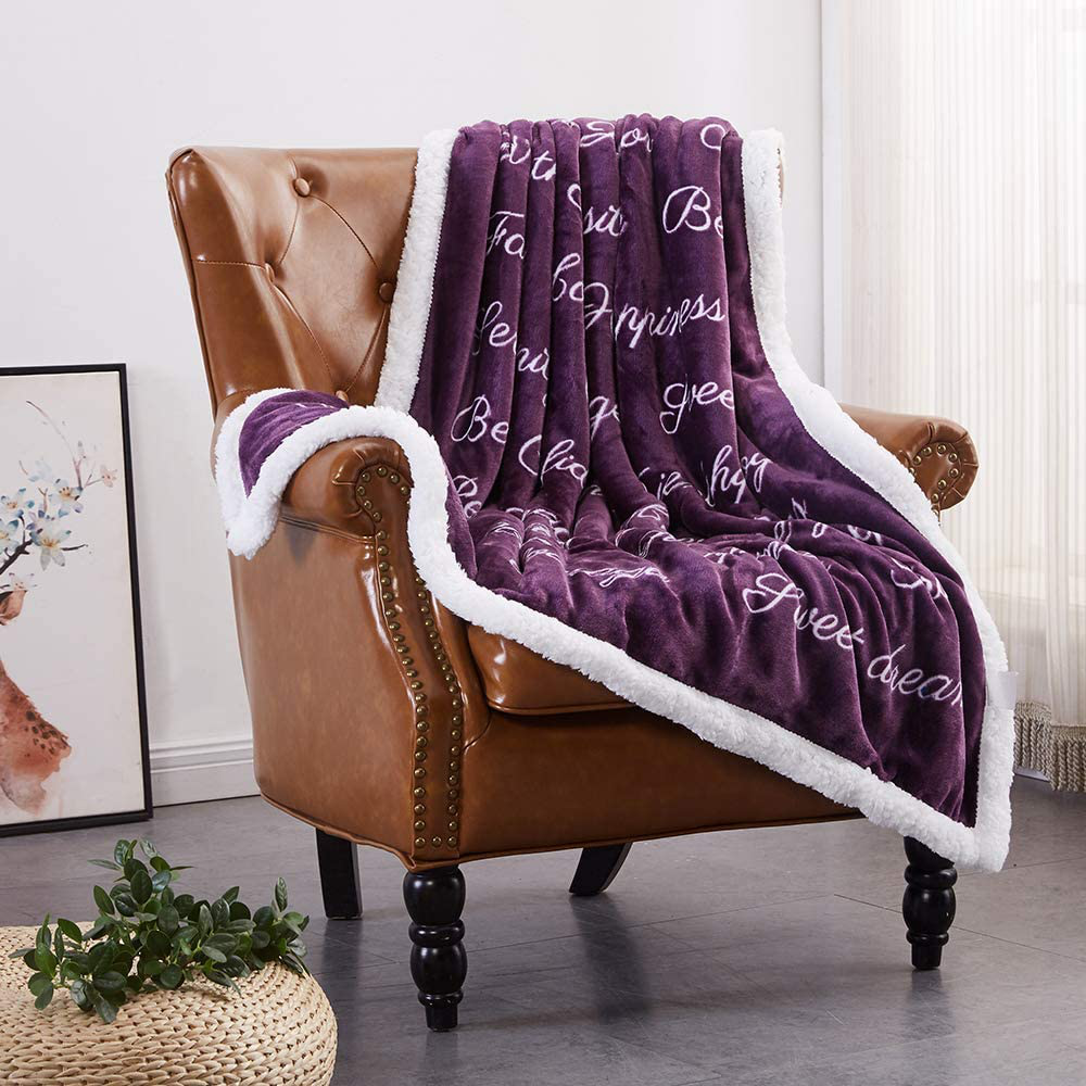 RHF Sherpa Blanket w/Words of Warm Hug, Family, Friendship, Positive Energy Healing Thoughts, Super Soft, Birthday Gifts for Women Men, Gift for Women, Womens Gifts, Mom Birthday Gifts(Throw, Violet) Arts & Entertainment > Party & Celebration > Gift Giving Rose Home Fashion   