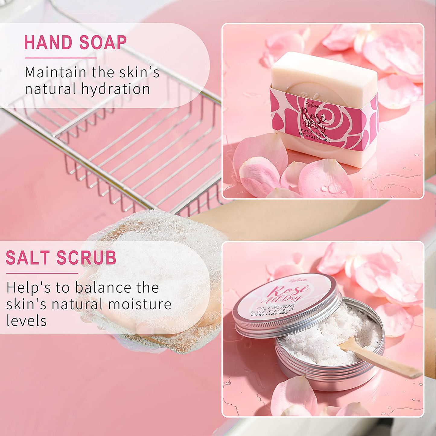 Spa Gifts for Women, Bath Gift Set with Rose Scent Gift Baskets for Women, Spa Kit Include Essential Oil, Bath Salt, Salt Scrub, Soap, Bath Petals, Christmas Gift Box for Her, 5 Pcs Spa Set Arts & Entertainment > Party & Celebration > Gift Giving # BFFLOVE   