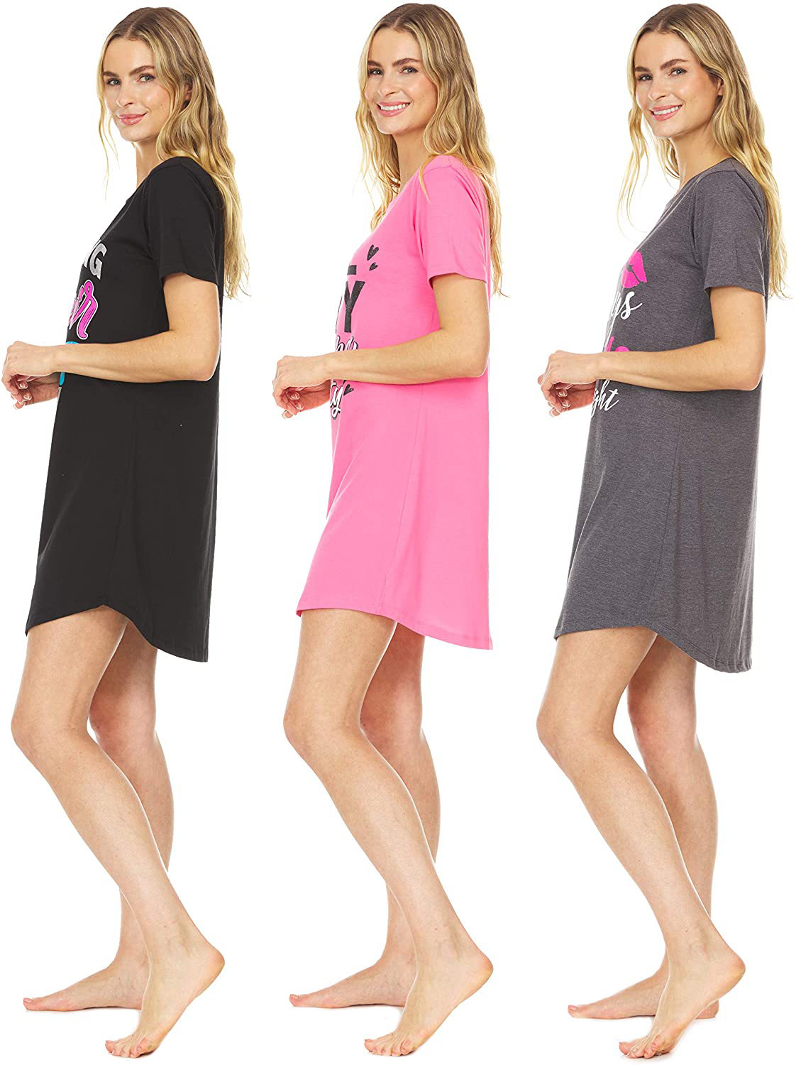 Essential Elements 3 Pack: Womens 100% Cotton Sleep Shirt - Soft Printed Sleep Dress Nightgown Sleepwear Pajama Nightshirt Apparel & Accessories > Clothing > Sleepwear & Loungewear > Nightgowns Kylie Max   