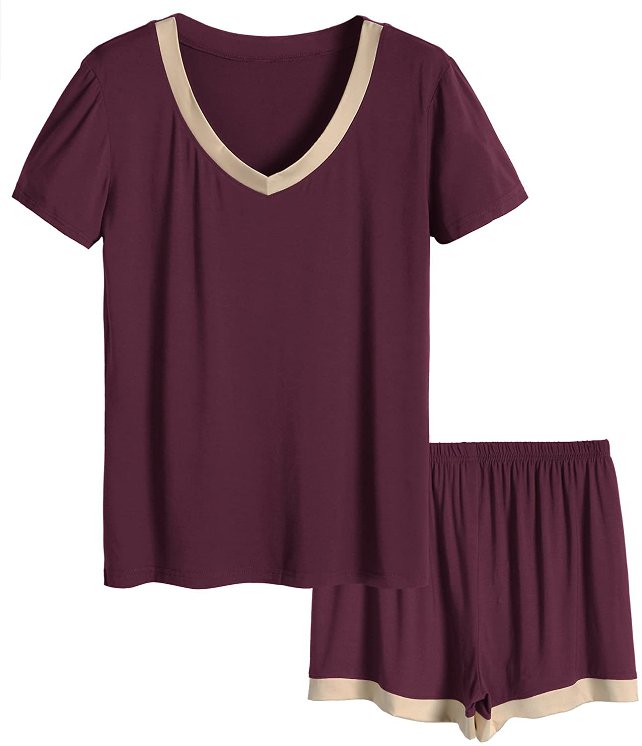 Latuza Women's V-neck Sleepwear Short Sleeve Pajama Set Apparel & Accessories > Clothing > Sleepwear & Loungewear > Pajamas KYLIE MAX Wine Red Medium Petite 