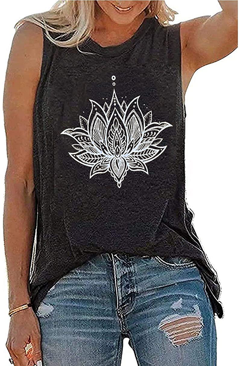 QIANRUO Lotus Flower Tank Top Women Meditation Yoga Shirts Casual Workout Muscle Tank Top Summer Sleeveless Graphic Tees Vest Apparel & Accessories > Clothing > Activewear Kylie Max   