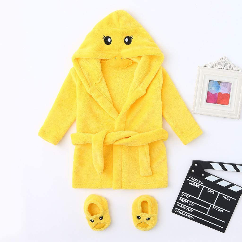 Cute Bathing Robe for 0-12M Baby Boys Girls, Long Sleeve Soft Flannel Hoodies Shower Pajamas Set with Shoes Apparel & Accessories > Clothing > Sleepwear & Loungewear > Robes Kylie Max   
