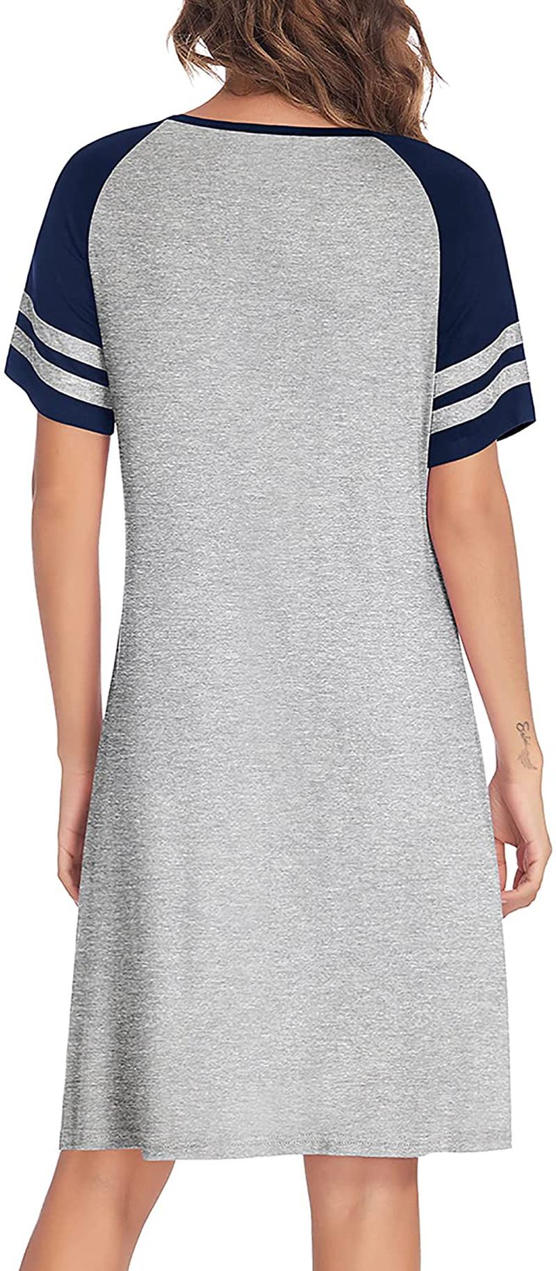 Hotouch Nightshirts Womens Nightgowns Raglan Striped Short Sleeve Sleepwear Comfy Sleepshirt S-XXL Apparel & Accessories > Clothing > Sleepwear & Loungewear > Nightgowns Kylie Max   