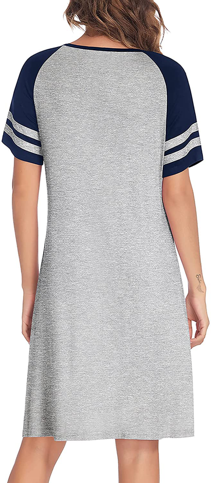 Hotouch Nightshirts Womens Nightgowns Raglan Striped Short Sleeve Sleepwear Comfy Sleepshirt S-XXL Apparel & Accessories > Clothing > Sleepwear & Loungewear > Nightgowns Kylie Max   