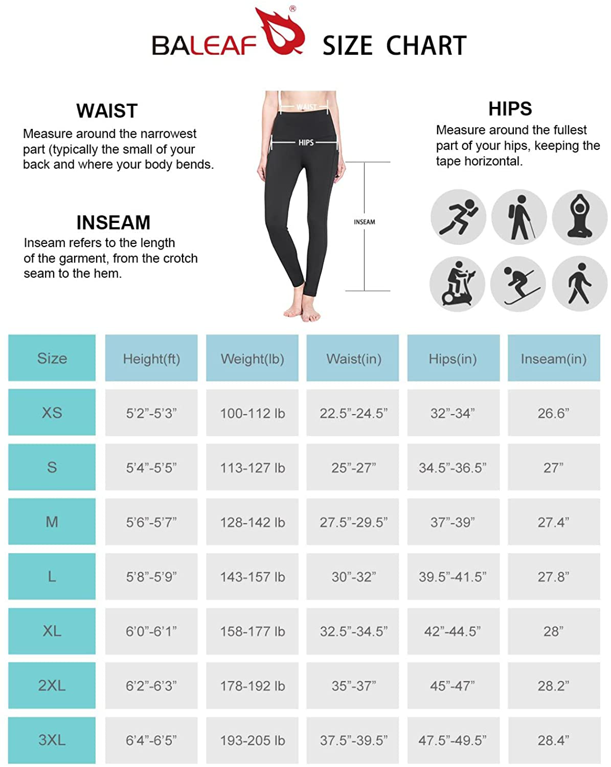 BALEAF Women's Fleece Lined Leggings Water Resistant High Waisted Warm Winter Pants Hiking Running Tights with Pockets Apparel & Accessories > Clothing > Activewear BALEAF   