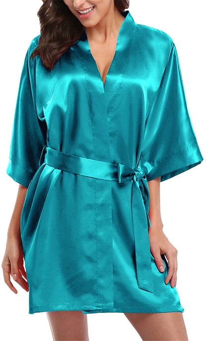 Giova Women'S Short Kimono Robe Solid Color Wedding Party Bathrobe Lightweight Apparel & Accessories > Clothing > Sleepwear & Loungewear > Robes Giova Teal Large 