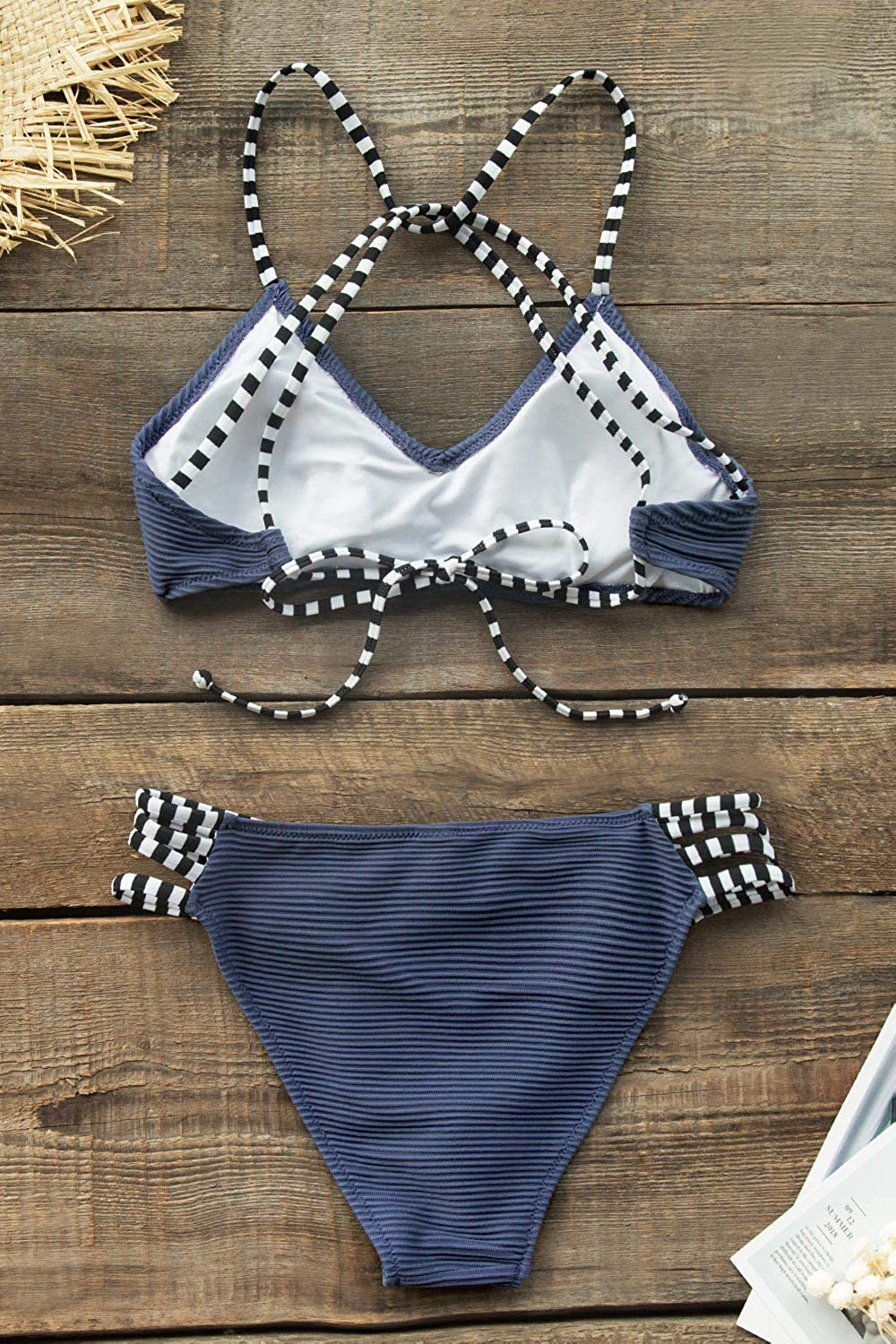 CUPSHE Women's Ribbed Strappy Self Tie Low Waist Bikini Set Apparel & Accessories > Clothing > Swimwear KYLIE MAX   