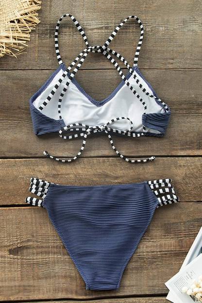 CUPSHE Women's Ribbed Strappy Self Tie Low Waist Bikini Set Apparel & Accessories > Clothing > Swimwear KYLIE MAX   