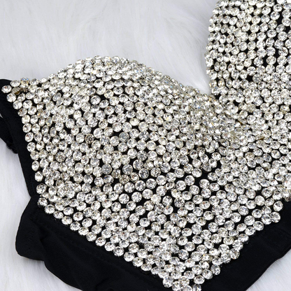 ELLACCI Women'S Rhinestone Diamond Push up Bustier Crop Top Sexy Punk Corset Bra Black Apparel & Accessories > Clothing > Underwear & Socks > Lingerie ELLACCI   