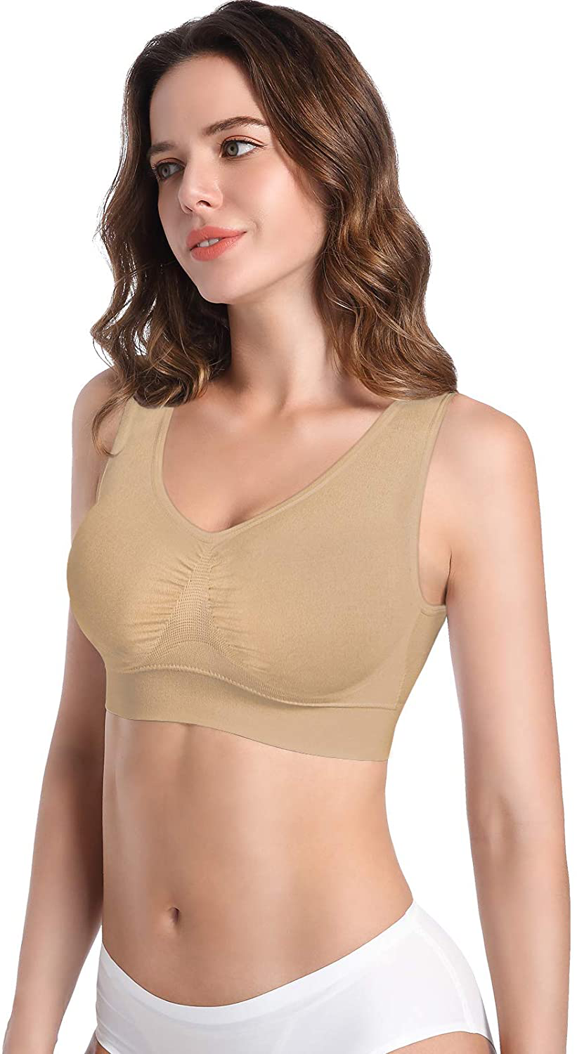 Women'S 3-Pack Seamless Wire-Free Bra Low-Impact Sport Bra Yoga Sleep Daily Bras with Removable Pads Apparel & Accessories > Clothing > Underwear & Socks > Bras Kylie Max   
