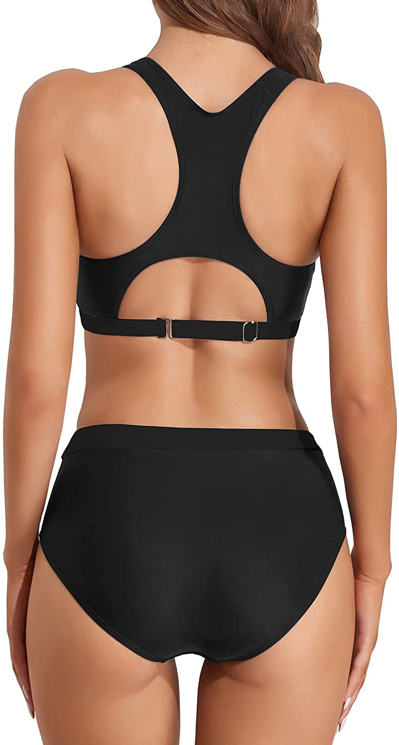 Tempt Me Women High Waisted Bikini High Neck Crop Top Two Piece Swimsuits Tummy Control Sporty Bathing Suits with Bottom Apparel & Accessories > Clothing > Swimwear Kylie Max   