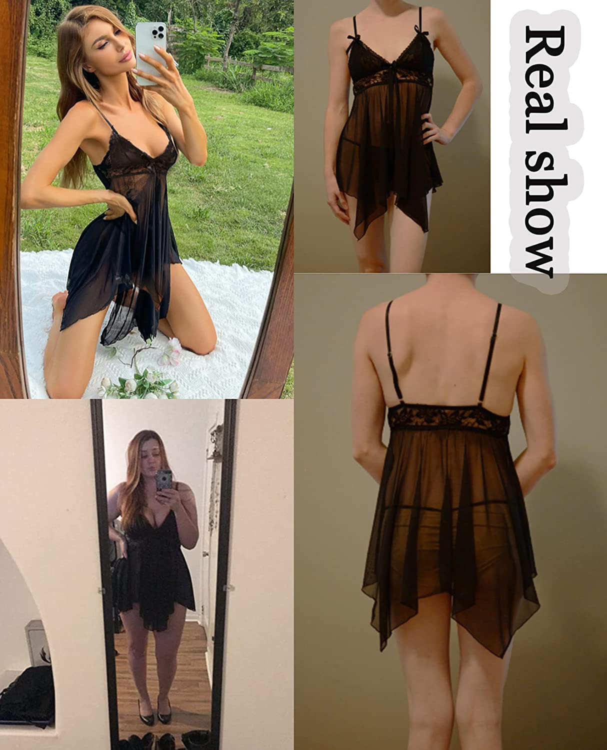 Avidlove Women Sexy Lingerie Lace Babydoll Nightdress Mesh Chemise V Neck Sleepwear Apparel & Accessories > Clothing > Underwear & Socks > Lingerie Kylie Max   