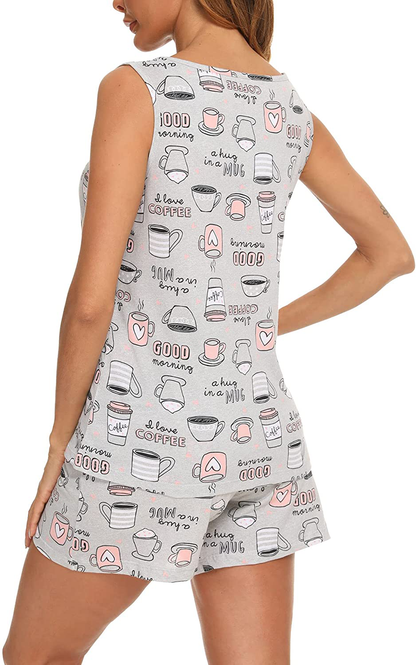 ENJOYNIGHT Women'S Cute Sleeveless Print Tee and Shorts Sleepwear Tank Top Pajama Set Apparel & Accessories > Clothing > Sleepwear & Loungewear Kylie Max   