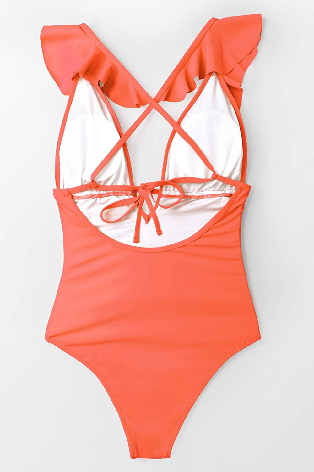 CUPSHE Women'S One Piece Swimsuit Ruffle Deep V Neck Strappy Swimwear Bathing Suits Apparel & Accessories > Clothing > Swimwear Kylie Max   