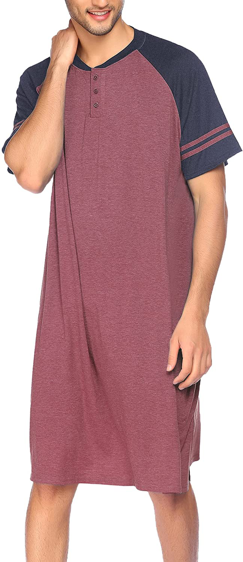 Evanhome Cotton Sleep Shirt Men V-Neck Nightshirts Short Sleeve Henley Shirt Lounge Sleepwear M-XXXL Apparel & Accessories > Clothing > Sleepwear & Loungewear > Nightgowns Kylie Max   