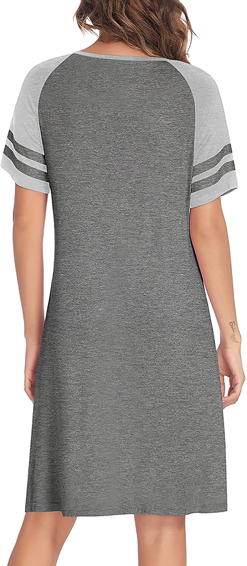 Hotouch Nightshirts Womens Nightgowns Raglan Striped Short Sleeve Sleepwear Comfy Sleepshirt S-XXL Apparel & Accessories > Clothing > Sleepwear & Loungewear > Nightgowns Kylie Max   