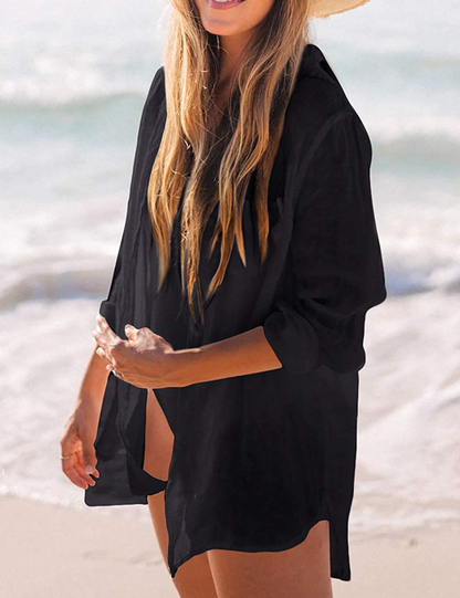 Bsubseach Women Long Sleeve Beach Shirt Blouses Turn down Collar Bathing Suit Cover Ups Apparel & Accessories > Clothing > Swimwear Kylie Max   