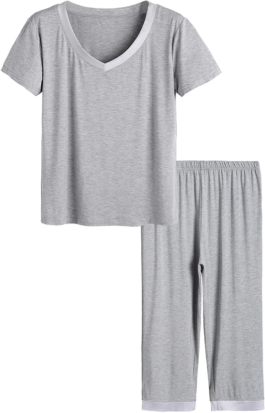 Latuza Women’s Sleepwear Tops with Capri Pants Pajama Sets Apparel & Accessories > Clothing > Sleepwear & Loungewear > Pajamas Latuza Light Gray XX-Large Plus 