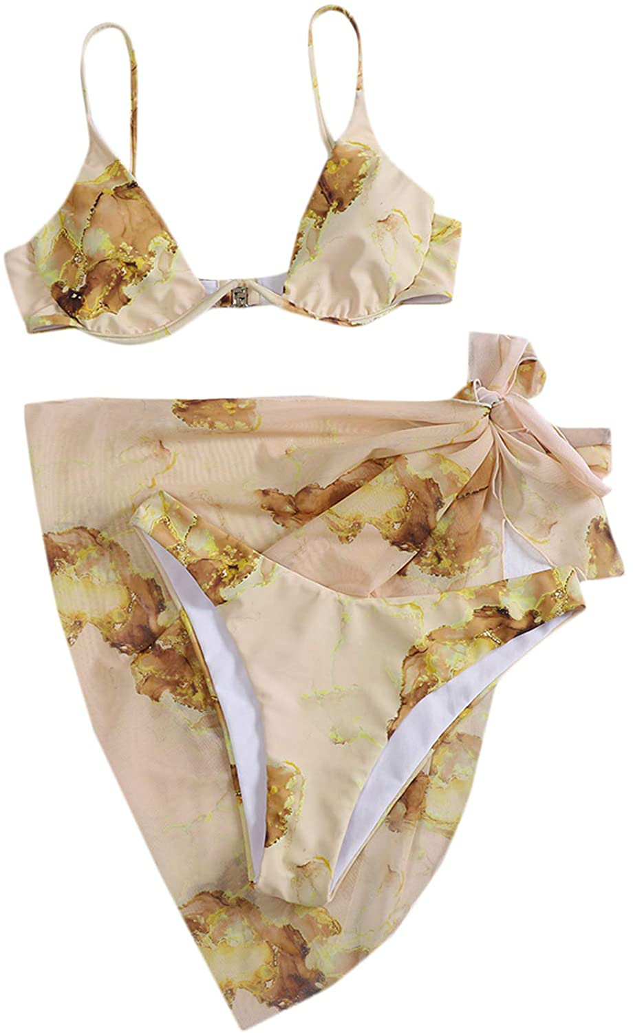 SheIn Women's 3 Piece Tie Dye Underwire Bikini Set Swimsuit and Cover Up Beach Skirt Apparel & Accessories > Clothing > Swimwear SheIn   