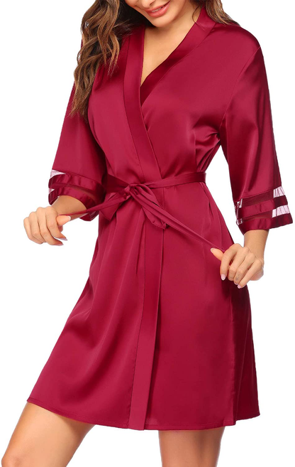 Ekouaer Womens Satin Robe Lightweight Kimono Bathrobe 3/4 Bell Sleeve Bridesmaid Bride Party Robes S-XXL Apparel & Accessories > Clothing > Sleepwear & Loungewear > Robes Ekouaer Cherry Red Small 